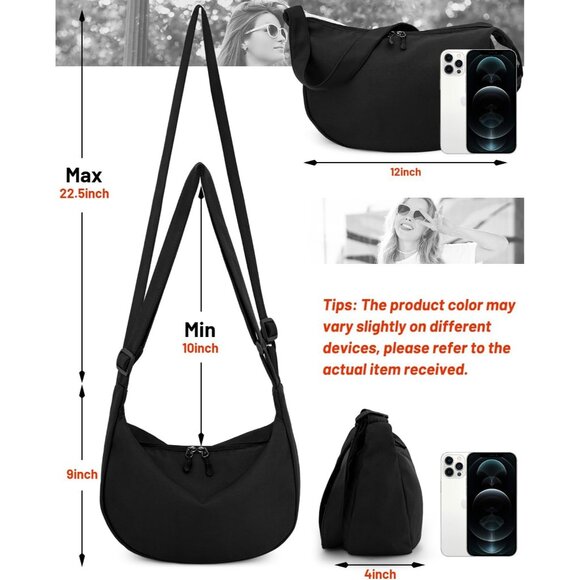 Women Black Imported Polyester Crossbody Lightweight Crescent Trendy Sling Bag - Picture 2 of 9